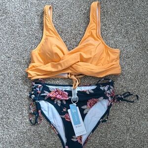 NWT Cupshe Orange and Floral Bikini Set, Size Large